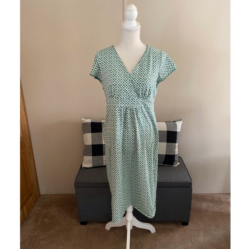 Boden Green and White Dress Size 8 Long